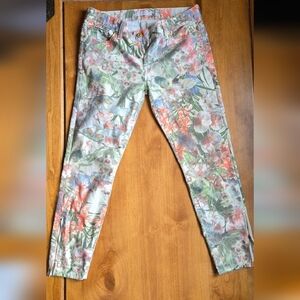 7 For All Mankind Floral Skinny Jeans Size 28 Colorful Botanical Print Ankle Zip